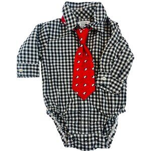 Baby Boys 3M Just One You Carters Gingham Bodysuit Red Pinguin Tie Happy Foot